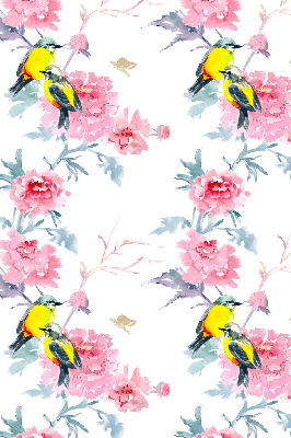 Fensterrollo mit dem Motiv Vögel auf Blumen