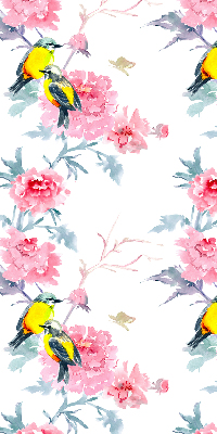 Fensterrollo mit dem Motiv Vögel auf Blumen