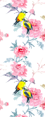 Fensterrollo mit dem Motiv Vögel auf Blumen