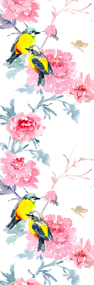 Fensterrollo mit dem Motiv Vögel auf Blumen