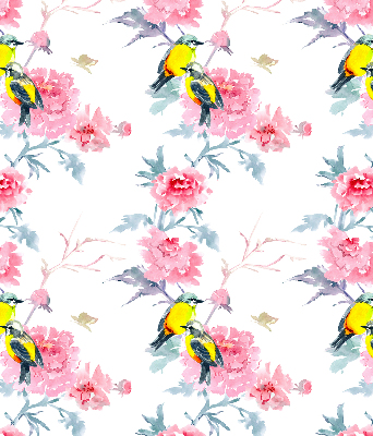Fensterrollo mit dem Motiv Vögel auf Blumen