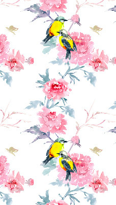 Fensterrollo mit dem Motiv Vögel auf Blumen