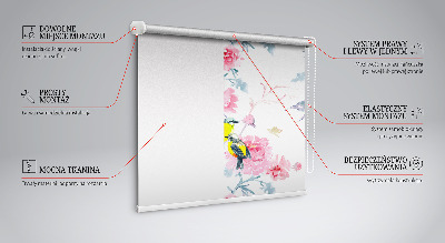 Fensterrollo mit dem Motiv Vögel auf Blumen