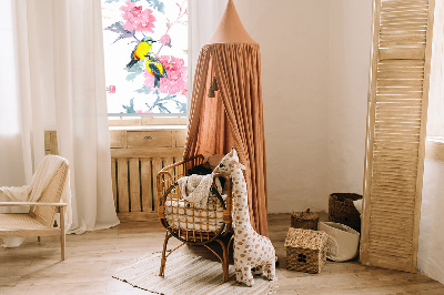 Fensterrollo mit dem Motiv Vögel auf Blumen