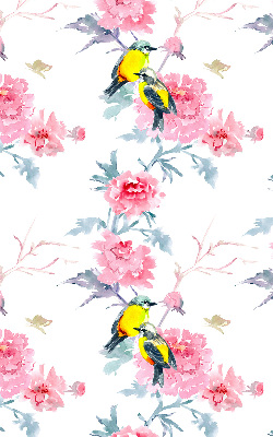 Fensterrollo mit dem Motiv Vögel auf Blumen