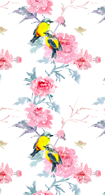 Fensterrollo mit dem Motiv Vögel auf Blumen