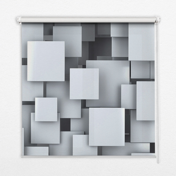 Rollo Fenster in grauer 3D-Quadrat-Optik
