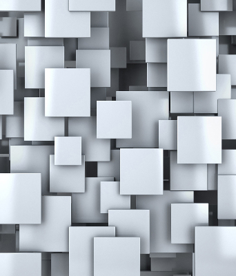 Rollo Fenster in grauer 3D-Quadrat-Optik