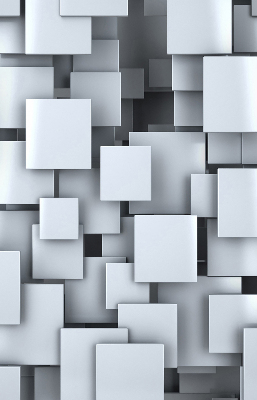 Rollo Fenster in grauer 3D-Quadrat-Optik
