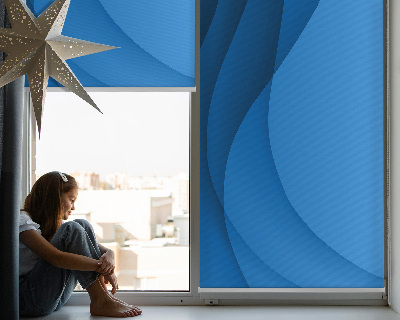 Fensterrollo innen in blauer Wellenoptik