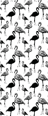 Fensterrollo innen in Schwarz mit Flamingo-Motiv