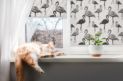 Fensterrollo innen in Schwarz mit Flamingo-Motiv