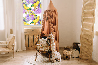 Fensterrollo innen in Gelb mit Papageienmotiv