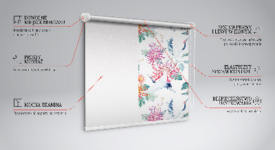 Fensterrollo innen mit Reiher- und Blumenmotiv