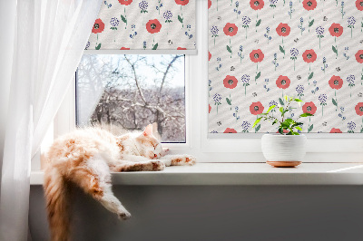 Rollo Fenster mit Mohnblumen-Motiv
