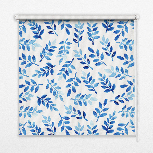Fensterrollo in Blau mit Blättermuster