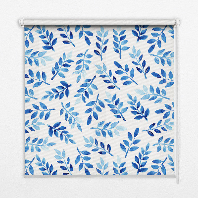 Fensterrollo in Blau mit Blättermuster
