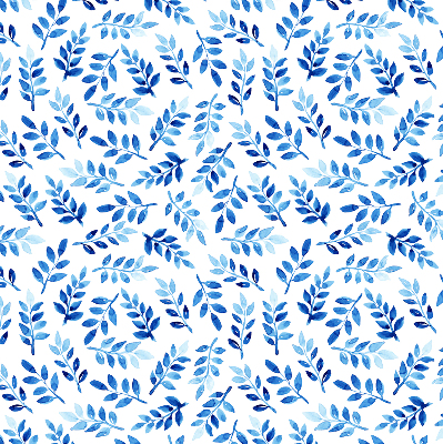 Fensterrollo in Blau mit Blättermuster
