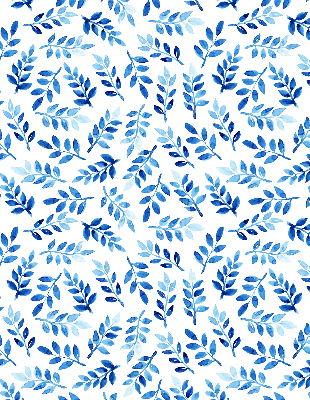 Fensterrollo in Blau mit Blättermuster