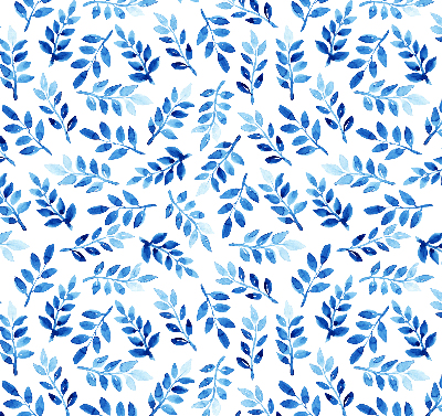 Fensterrollo in Blau mit Blättermuster