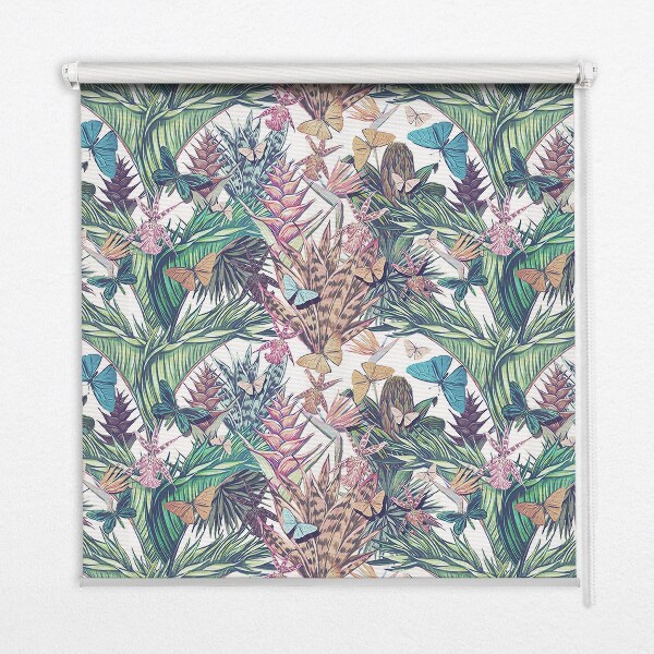 Fensterrollo mit Schmetterlingen auf Blumen