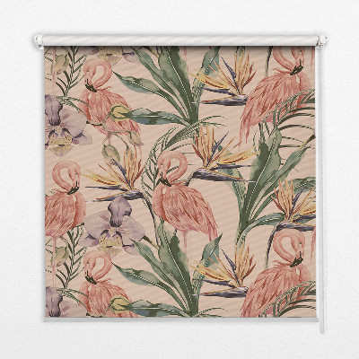 Fensterrollo mit Flamingos und Blumen