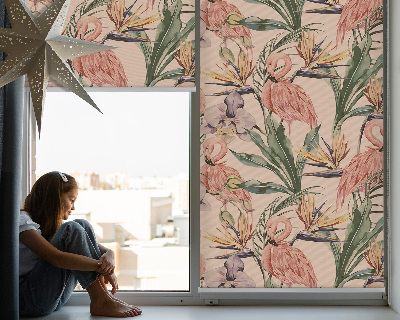 Fensterrollo mit Flamingos und Blumen