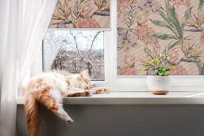Fensterrollo mit Flamingos und Blumen