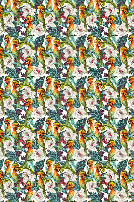 Fensterrollo mit dem Motiv Vögel und Blumen