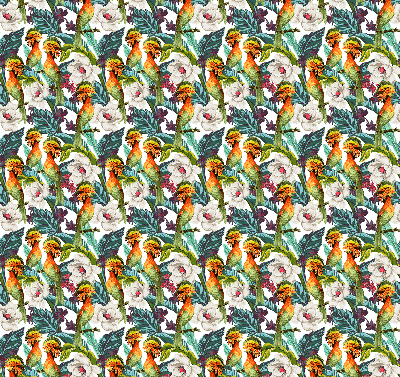 Fensterrollo mit dem Motiv Vögel und Blumen