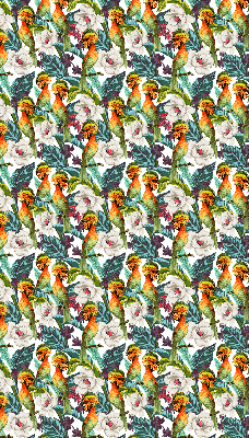 Fensterrollo mit dem Motiv Vögel und Blumen