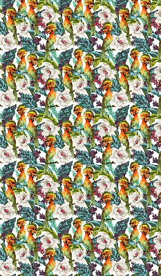Fensterrollo mit dem Motiv Vögel und Blumen