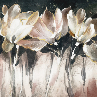 Rollo Fenster mit gemalten Blumen