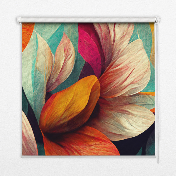 Fensterrollo mit Blumenmotiv in abstrakter Gestaltung