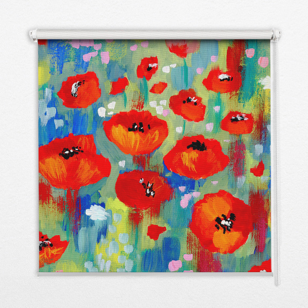 Fensterrollo innen in der Ausführung Mohnblumenwiese