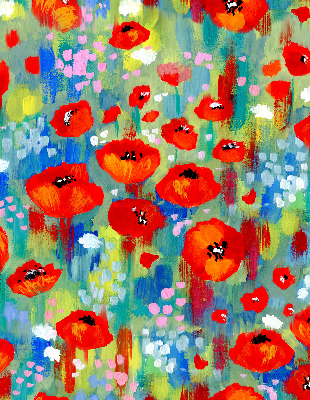 Fensterrollo innen in der Ausführung Mohnblumenwiese