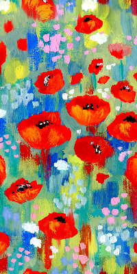 Fensterrollo innen in der Ausführung Mohnblumenwiese