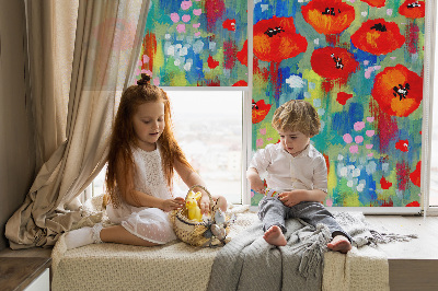 Fensterrollo innen in der Ausführung Mohnblumenwiese