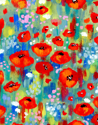 Fensterrollo innen in der Ausführung Mohnblumenwiese