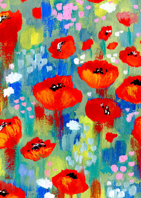 Fensterrollo innen in der Ausführung Mohnblumenwiese