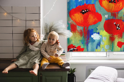 Fensterrollo innen in der Ausführung Mohnblumenwiese