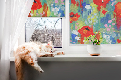 Fensterrollo innen in der Ausführung Mohnblumenwiese