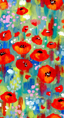 Fensterrollo innen in der Ausführung Mohnblumenwiese