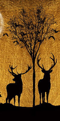Fensterrollo mit Hirschen bei Nacht