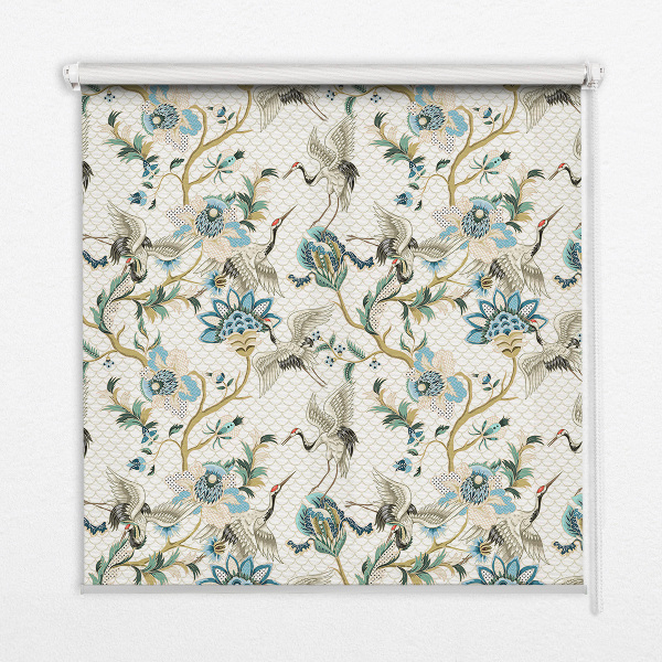 Rollo Fenster mit Blumen- und Vogelmotiv