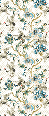 Rollo Fenster mit Blumen- und Vogelmotiv