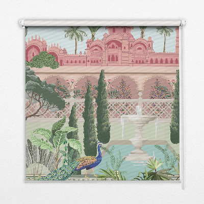 Rollo Fenster mit Schloss und Gartenmotiv