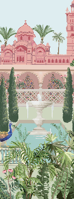 Rollo Fenster mit Schloss und Gartenmotiv