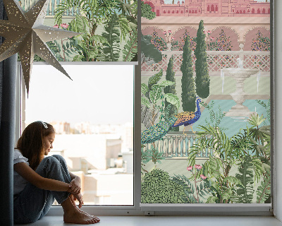 Rollo Fenster mit Schloss und Gartenmotiv