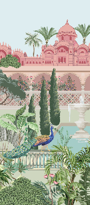 Rollo Fenster mit Schloss und Gartenmotiv